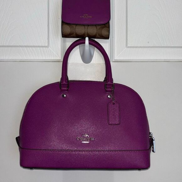 Coach mini sierra satchel purse/bag purple crossgrain leather + wallet F57555 - Picture 1 of 12
